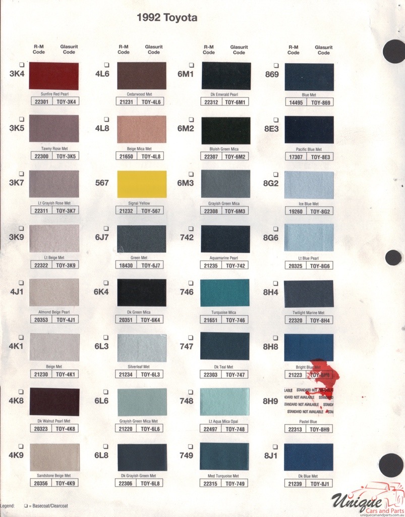1992 Toyota Paint Charts RM 2